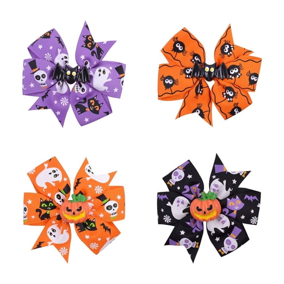 America Birthday Decorations Halloween Girls Hair Bows Clips Halloween Bow Grosgrain Ribbon Accessor 4Pcs