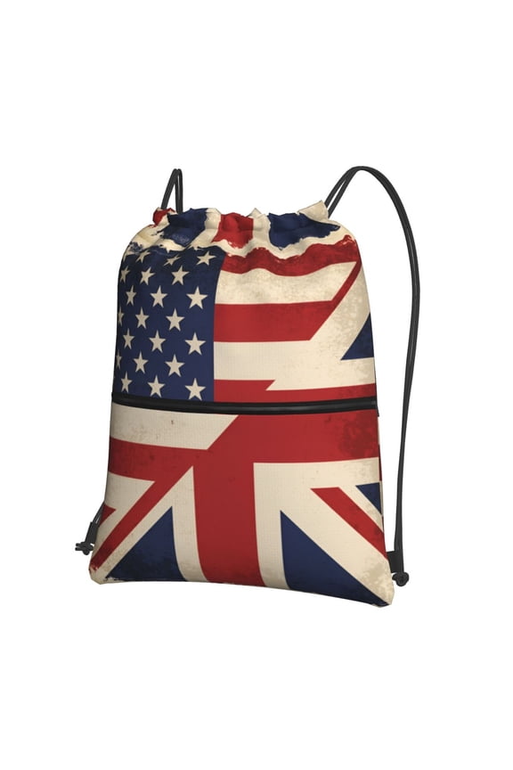 America British Flag Drawstring Backpack Water Resistant String Bag Sports Sackpack Gym Sack For Men Women