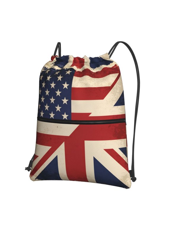 America British Flag Drawstring Backpack Water Resistant String Bag Sports Sackpack Gym Sack For Men Women