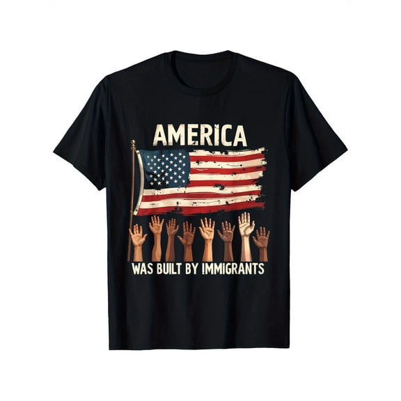 America Was Built by Immigrants Diversity Immigration Rights T-Shirt, Suitable for Unisex Personality Casual Round Neck Outdoor Short-Sleeved T-Shirt, Slightly Elastic, , S-XXXLSizes