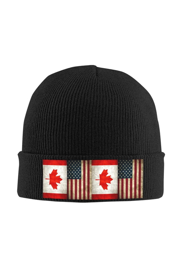 America Canada Flag Beanie Hat Men Women Warm Printed Cap Knit Beanies Hats Outdoor Winter Black