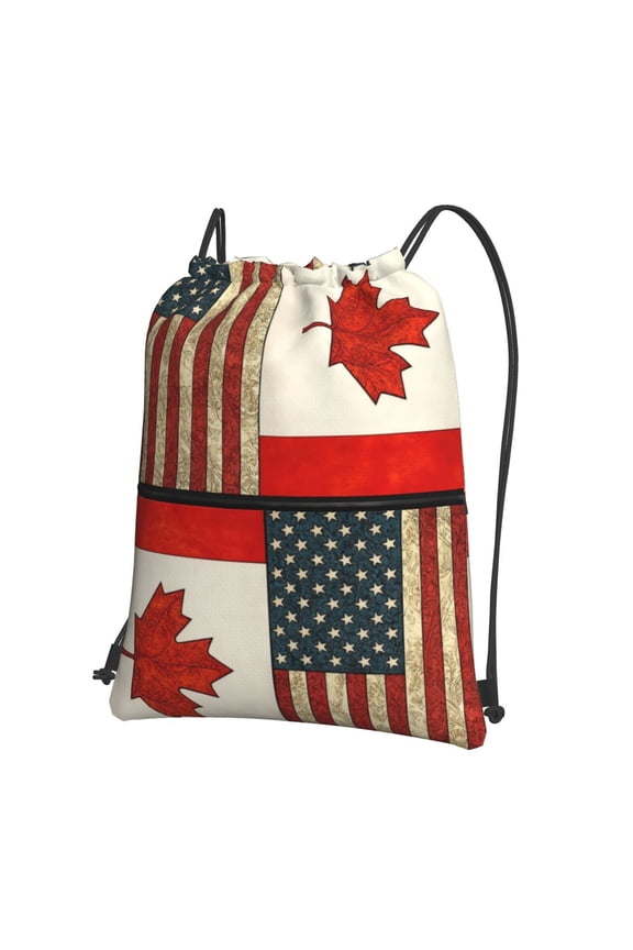 America Canada Flag Pattern Drawstring Backpack Bag Water Resistant Yoga Shopping Cinch Bag Sackpack For Men Women