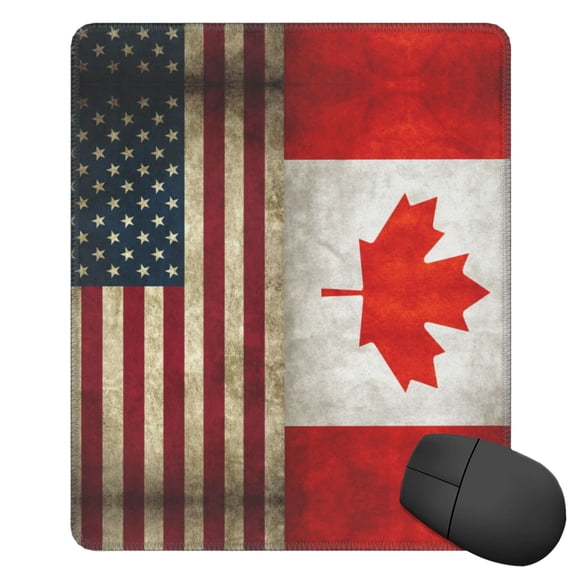 America Canada Flag Square Mousepad Non Slip Rubber Base Mouse Mat For Office Laptop 11.8"X9.8" Inch