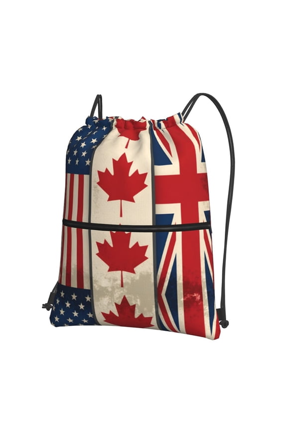 America Canadian British Flag Drawstring Backpack Bag Water Resistant Yoga Shopping Cinch Bag Sackpack For Men Women