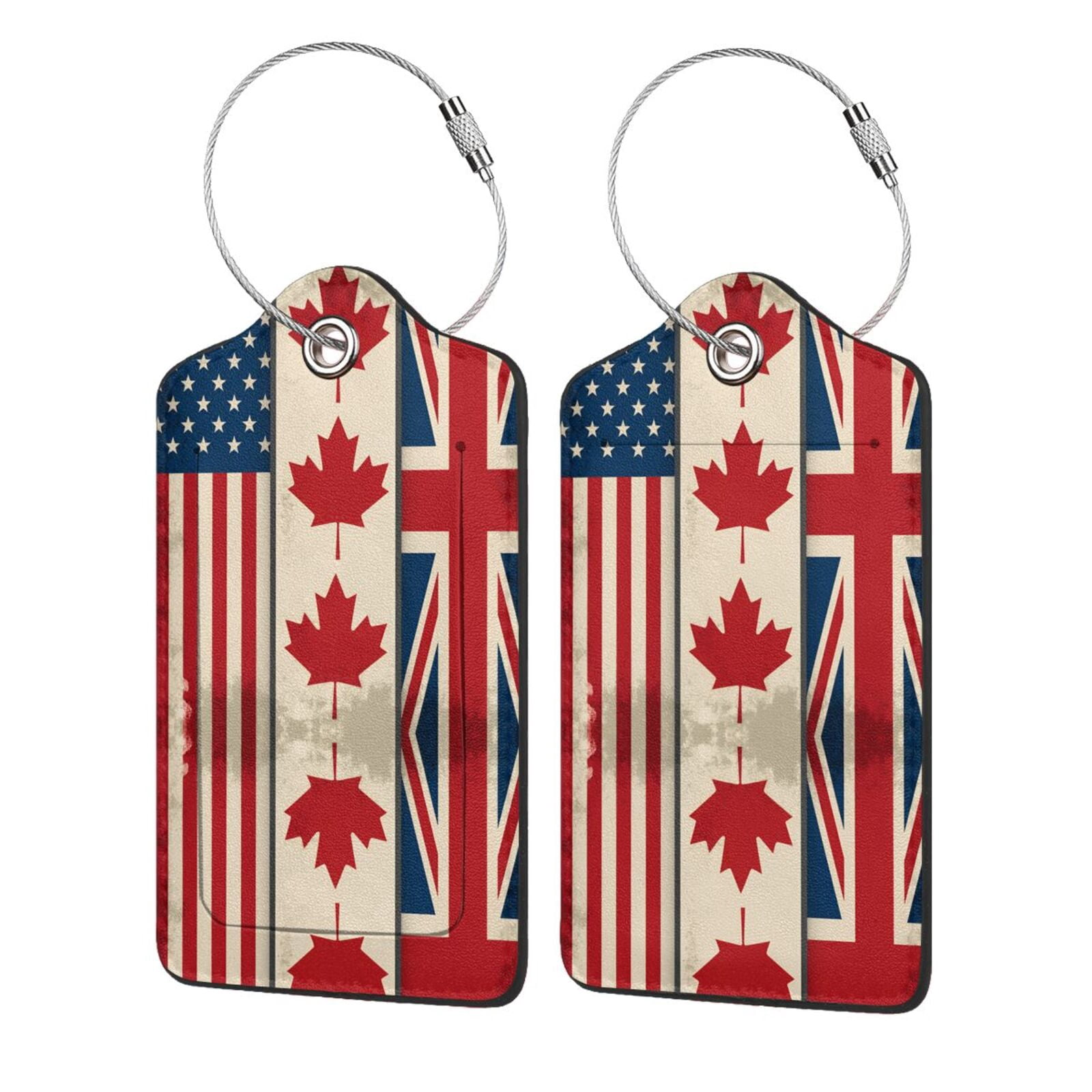 America Canadian British Flag Leather Luggage Tag with Name Card PU ...