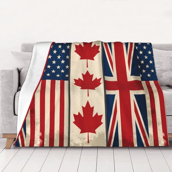 America Canadian British Flag Throws Blanket Fleece Soft Cozy Warm Plush for Travel Chair Bedroom Living Room Sofa 60"x50"