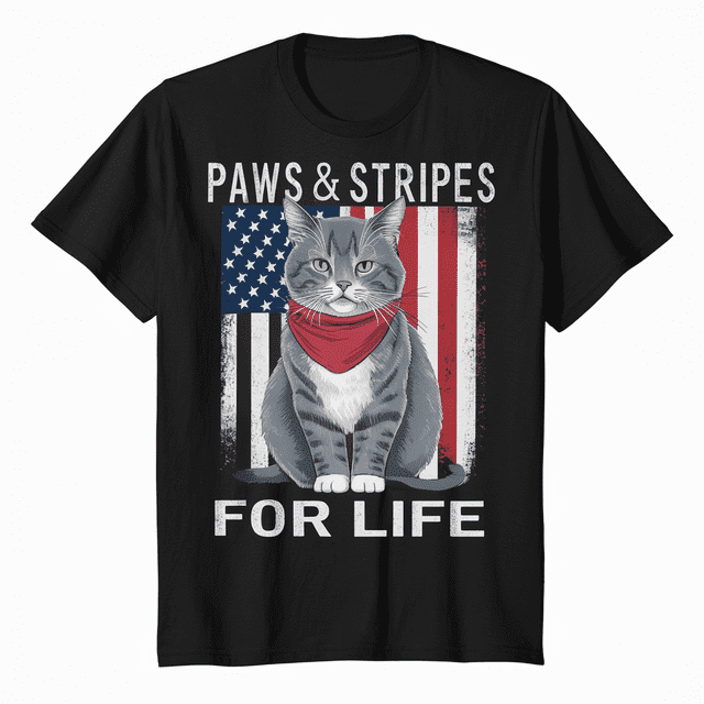 America Cat Patriotic Feline Silhouette Tee USA Flag - Walmart.com