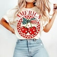 thumbnail image 1 of America Cherries Tshirt, Cherry Bow, Trendy July 4th, 4th of july Woman, 1 of 1