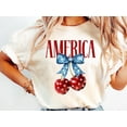 thumbnail image 1 of America Cherry Shirt, 4th of July Graphic Tee, Patriotic Bow T-Shirt, USA Summer Shirt, Vintage July 4th Tee, 1 of 2