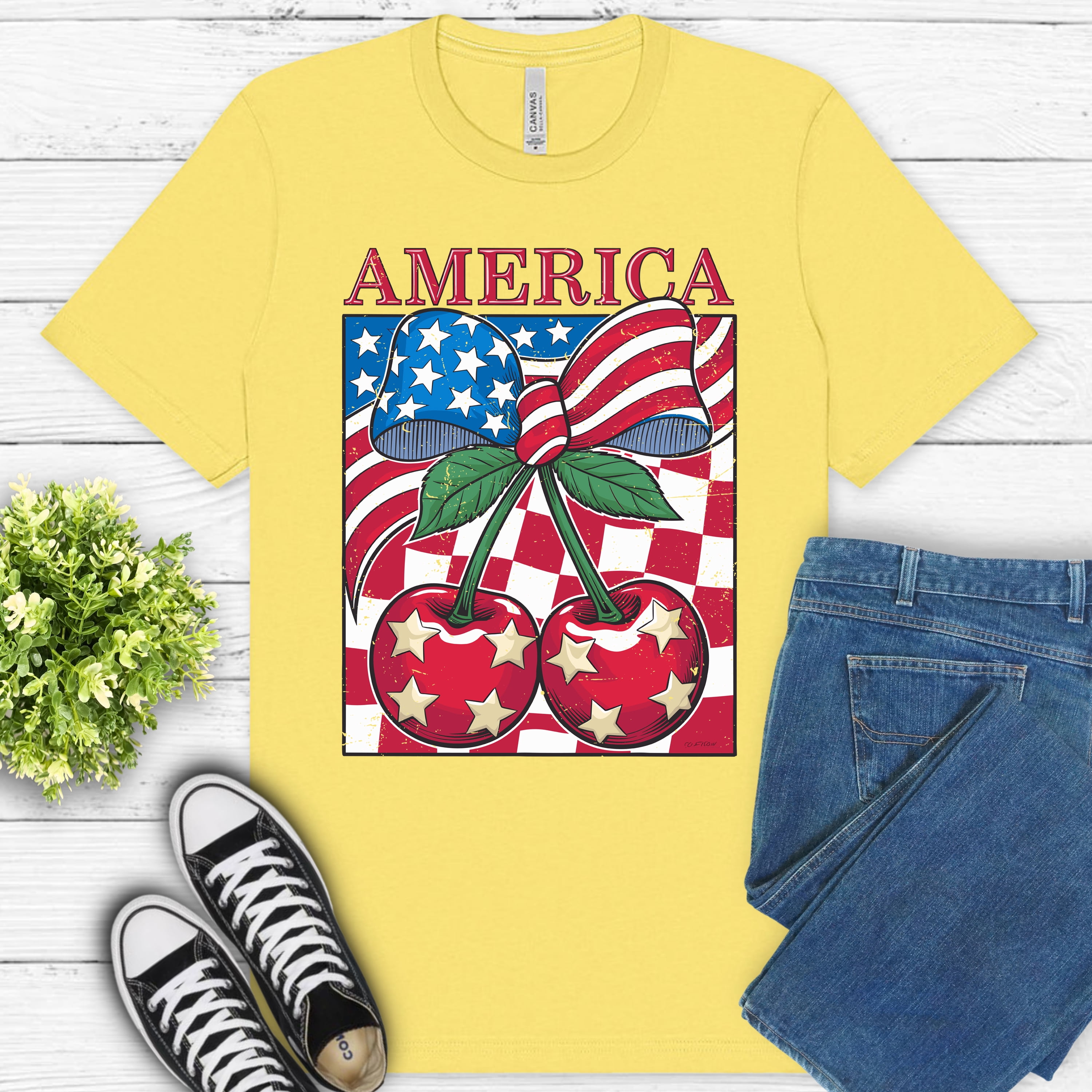 Sequined America Star Round Neck T Shirt main image 1