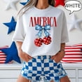 thumbnail image 1 of America Cherry T-Shirt, 4th Of July Shirt, American Cherry Shirt, Coquette Bow Shirt, Patriotic Woman Shirt, 1 of 5