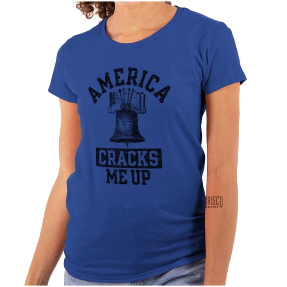 America Cracks Me Up Liberty Bell USA Womens Slim Fit Graphic Tee Brisco Brands S