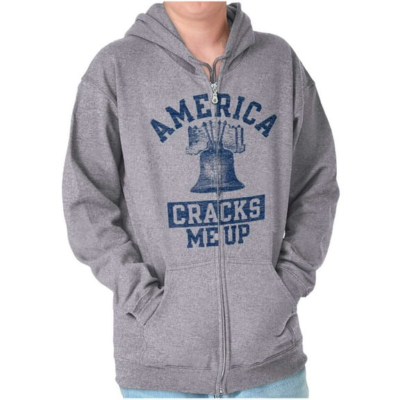 America Cracks Me Up Liberty Bell USA Zip Up Hoodie Men's Women's Brisco Brands S