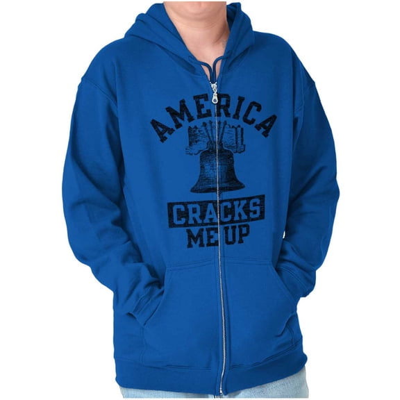 America Cracks Me Up Liberty Bell USA Zip Up Hoodie Men's Women's Brisco Brands X