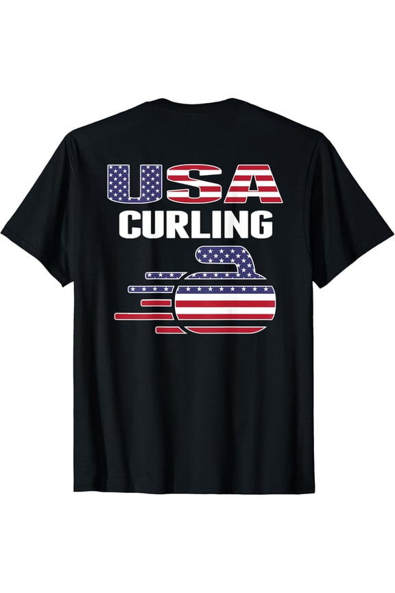 America Curling Fans Jersey USA Flag Winter Sports Lovers T-Shirt