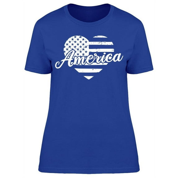 America Cursive Over Flag Heart T-Shirt Women -Image by Shutterstock, Female Medium