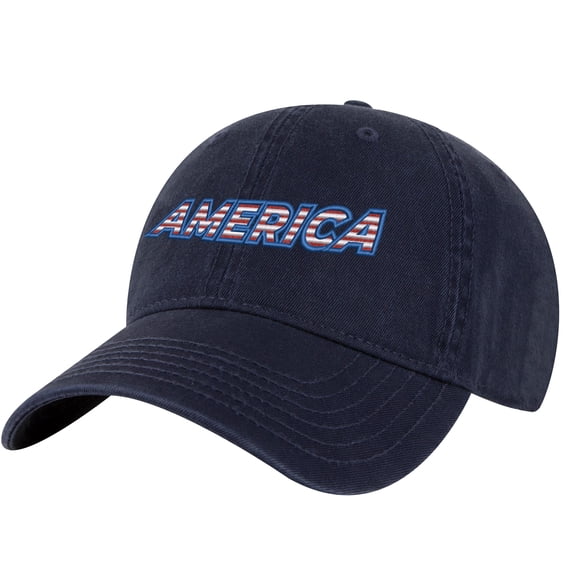 America Dad Hat - Patriotic Baseball Hat with Flag Color Embroidery - 100% Cotton Cap (NavyBlue)