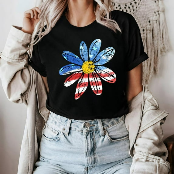 America Daisy Shirt, Floral USA Shirt, 4th of July Tee, Red White and Blue, Floral Usa, Independence Day Outfit, USA Summer Gift