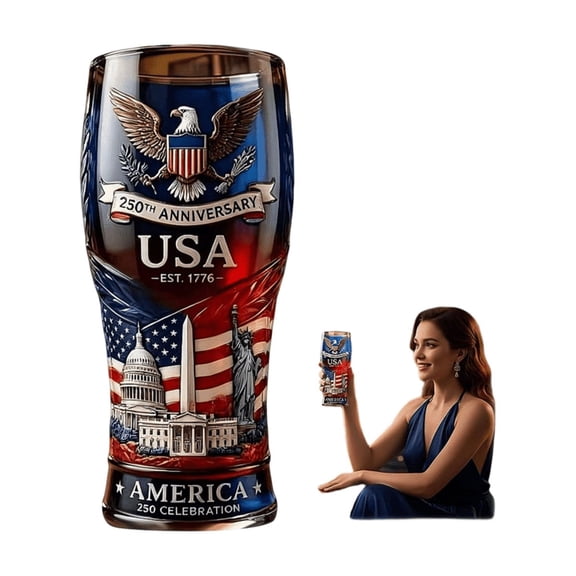 America Eagle Beer Glass, 250th Anniversary Beer Glasses, Flag Design Drinking Glasses, 4th of July Patriotic Commemorative Gifts for Men Dad Veteran BeerLovers