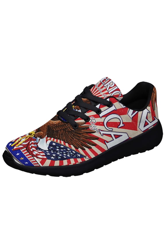 America Eagle Print Sneakers Lightweight Comfortable Running Shoes for Men Women Black Size 4