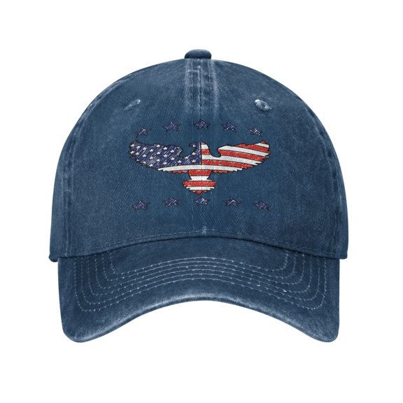 America Eagle Star Flag Baseball Cap Golf Dad Hat Adjustable Washed Denim Trucker Hats Unconstructed Snapback Cap for Men Women Unisex Adult,Navy