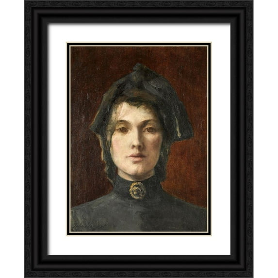 America, Early 20th Century 11x14 Black Ornate Wood Framed with Double Matting Museum Art Print Titled - Head of a Girl