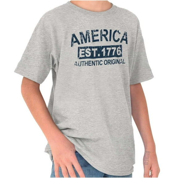 America Est 1776 Distressed Patriotic Crewneck T Shirts Boy Girl Teen Brisco Brands X