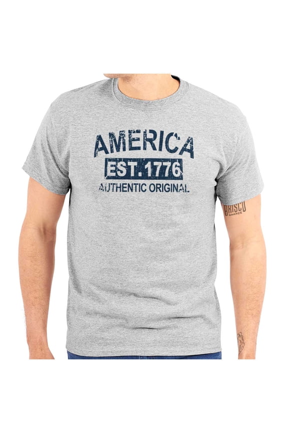 America Est 1776 Distressed Patriotic Plus Size Crewneck Graphic Tee Shirt Brisco Brands 2X
