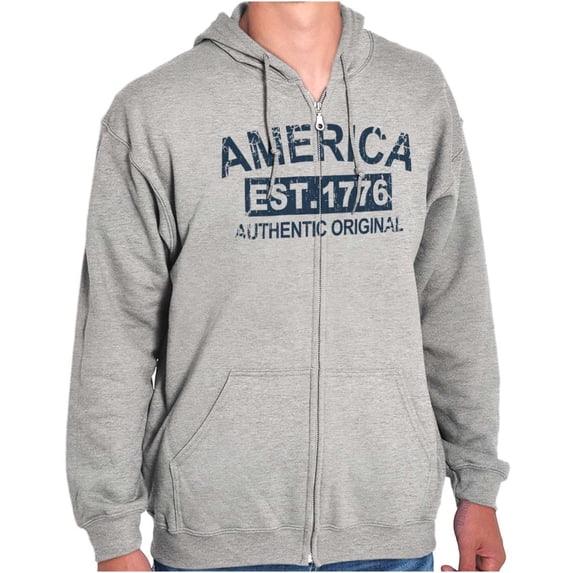 America Est 1776 Distressed Patriotic Unisex Fleece Graphic Zip Up Hoodie Brisco Brands 5X