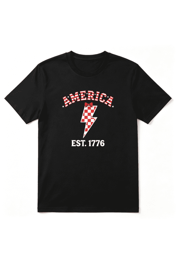 America Est 1776 Lightning Bolt Vintage Graphic Tee For Men And Women, Holiday Gift Outdoor Cotton Short Sleeves T-Shirt