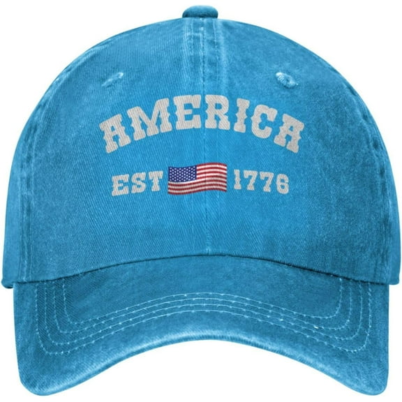 America Est 1776 Patriotic 4th of July Cowboy Hat Men Vintage Baseball Cap Women Dad Hat Adjustable Trucker Hat Black