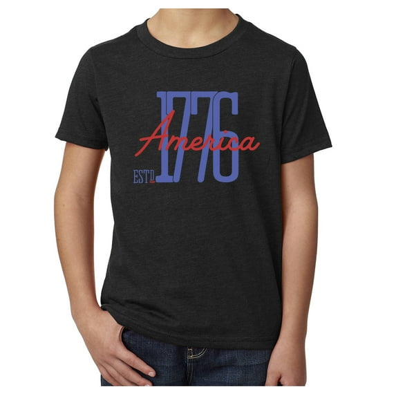 America Est 1776 Patriotic T-shirts, Kid's 4th of July Shirts - Black MH200YPATRIOT S25 M