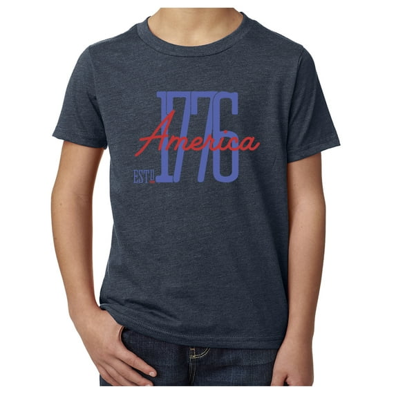 America Est 1776 Patriotic T-shirts, Kid's 4th of July Shirts - Heather Navy MH200YPATRIOT S25 XL