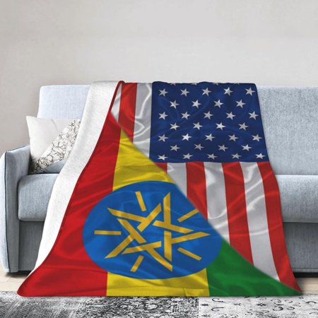 America and Ethiopia Ethiopians Triangle Flag Blanket Soft Throw Blankets All Season Flannel Blankets 40"X30" for Sofa Couch Bed Living Room Black Throw Blanket