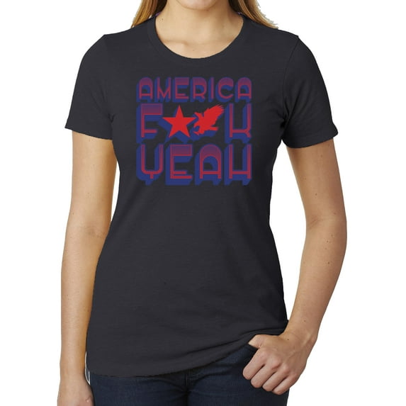 America F Yeah! 4th of July Shirts for Woman, Funny Graphic T-shirts for Ladies - Charcoal MH200WPATRIOT S7 S