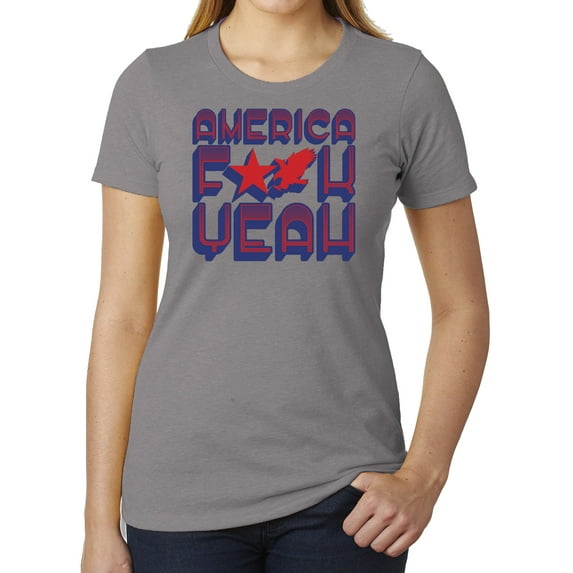 America F Yeah! 4th of July Shirts for Woman, Funny Graphic T-shirts for Ladies - Heather Grey MH200WPATRIOT S7 XL