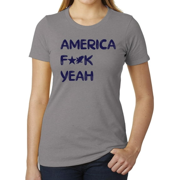 America F Yeah! Funny 4th of July Shirts, Ladies Graphic T-shirts - Heather Grey MH200WPATRIOT S16 XS
