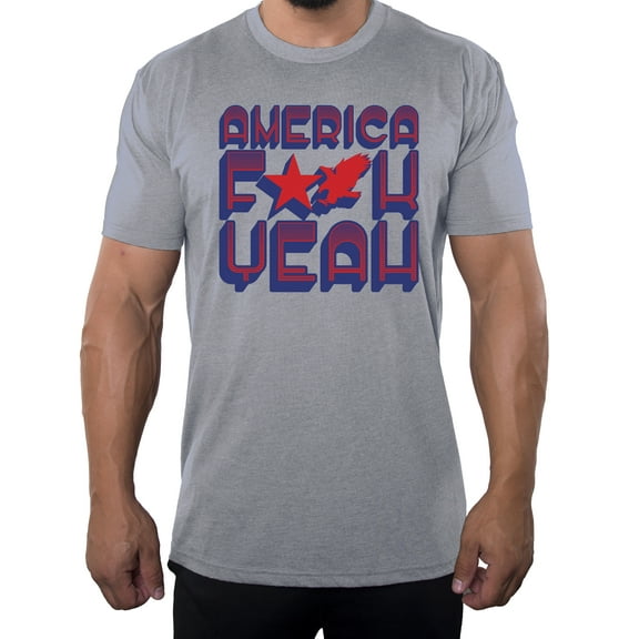 America F Yeah! Men's 4th of July Shirts, Funny Graphic T-shirts - Heather Grey MH200PATRIOT S7 2XL