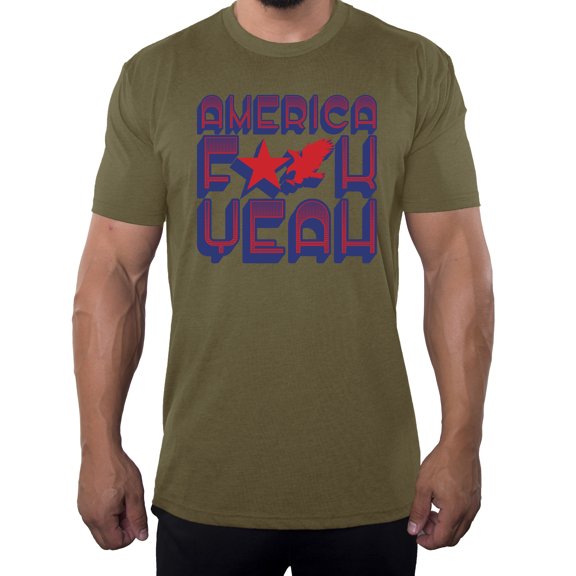 America F Yeah! Men's 4th of July Shirts, Funny Graphic T-shirts - Olive Drab MH200PATRIOT S7 L