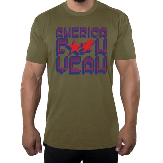 America F Yeah! Men's 4th of July Shirts, Funny Graphic T-shirts - Olive Drab MH200PATRIOT S7 XL