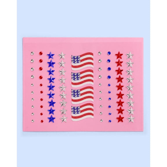 America Face Gems - 80 pcs. | USA Face Stickers, 4th of July Rhinestone Accessory, Country Party Decorations, All American Supplies