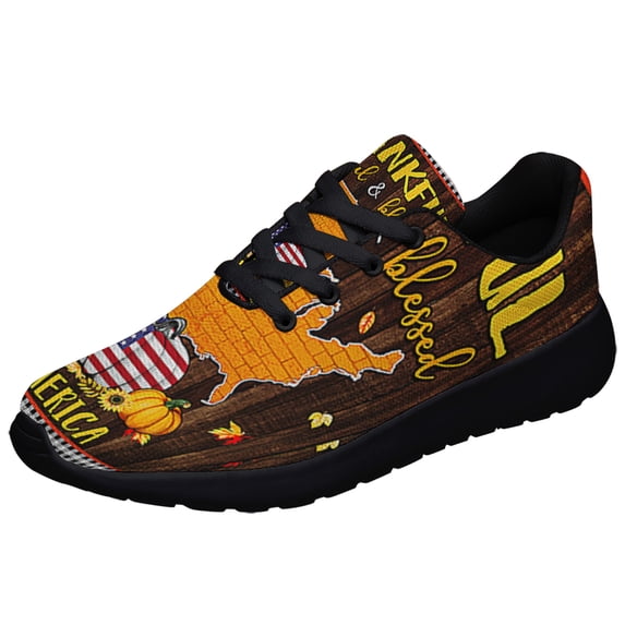 America Fall Thanksgiving Thankful Grateful And Blessed Shoes Sneakers Black Size 3.5
