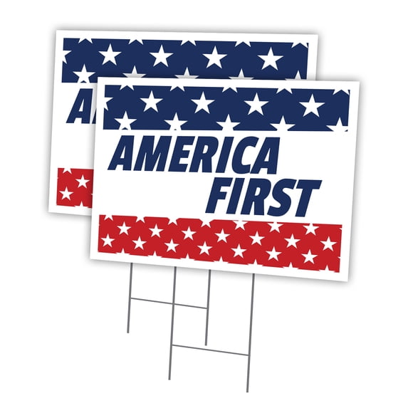 America First 2 Pack Of 12" x 16" Yard Sign & Stake | Advertise Your Business | Stake Included Image On Front Only | Made in The USA