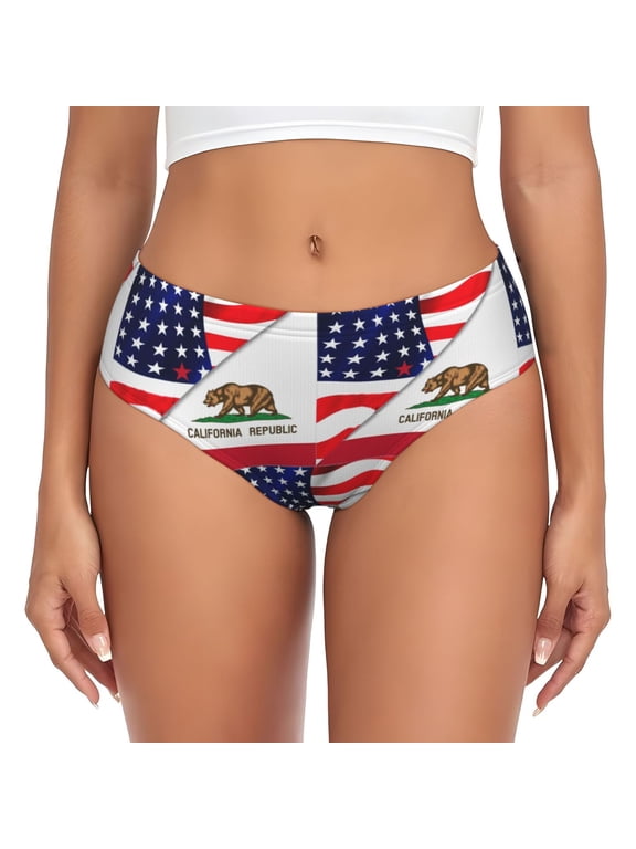 America Flag And California Flag Bikini Panties Stretch Cool 3D printed Underwear for Women Large