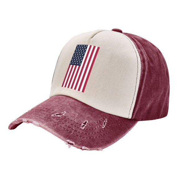America Flag Baseball Cap Distressed Adjustable Vintage Cotton Denim Hat for Women Men