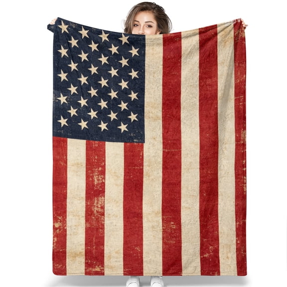 America Flag Blanket Cozy Patriotic All Season Throw Blanket Easy Care, Stain & Tear Resistant, Perfect for Sofa