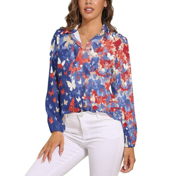 America Flag Butterfly Long Sleeve Blouse Woman Streetwear Casual Shirts Summer Oversize Woman Streetwear Clothing Birthday Present