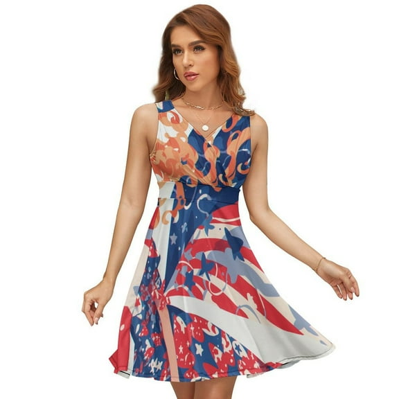 America Flag Butterfly Sleeveless Dress Women Summer Evening Dresses Ladies Sundress