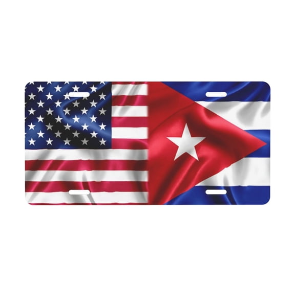 America Flag Cuba Cuban Flag License Plate with 4 Holes,Novelty Aluminum Metal Car Plate Vanity Tag Decorative Car Front Accessories for Women Men,6"x12"