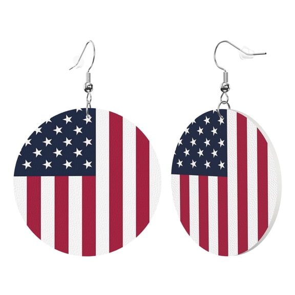 America Flag Dangle Round Lightweight Drop Circle Earrings For Women